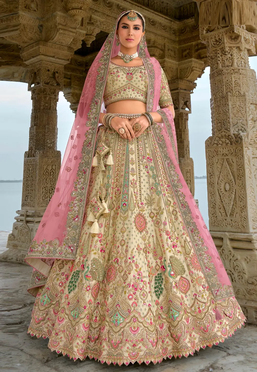 Beige Silk Bridal Lehenga Choli 298406