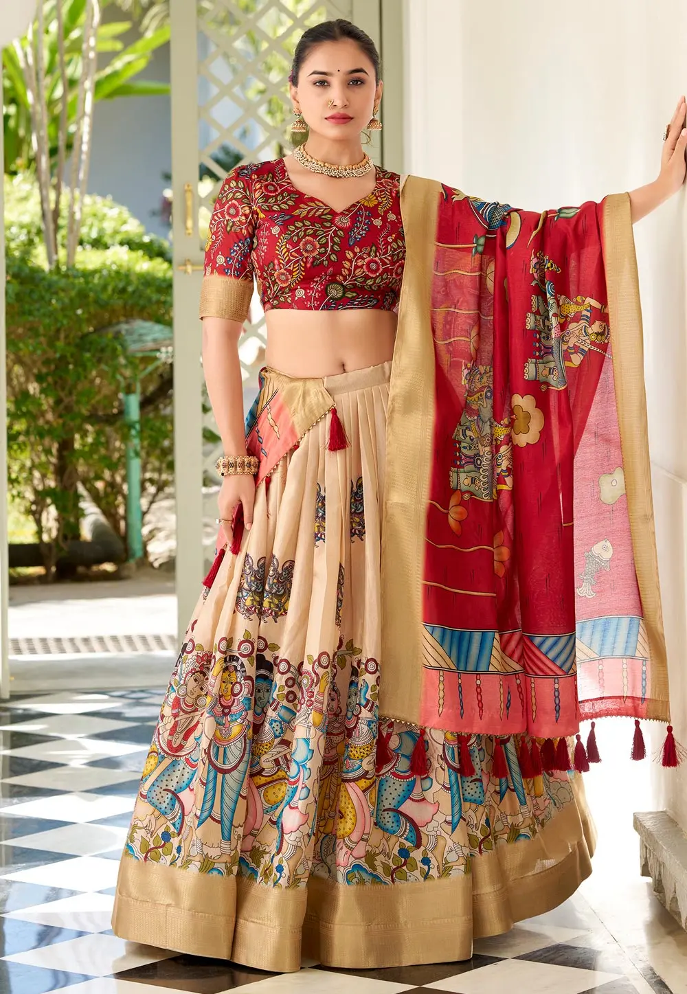 Beige Silk Circular Lehenga Choli 301431