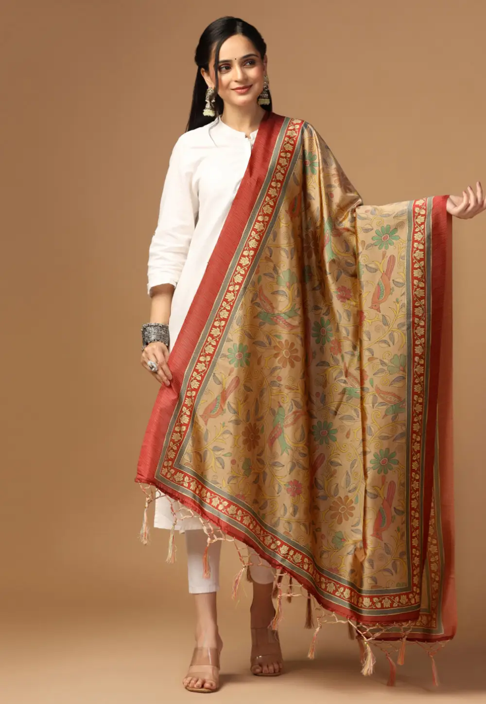 Beige Silk Dupatta 296850