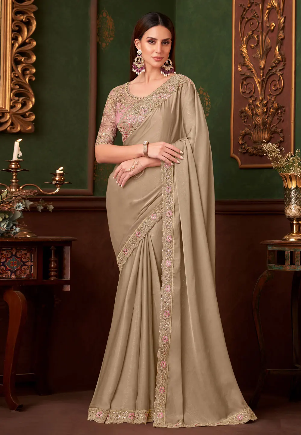 Beige Silk Georgette Saree With Blouse 301114