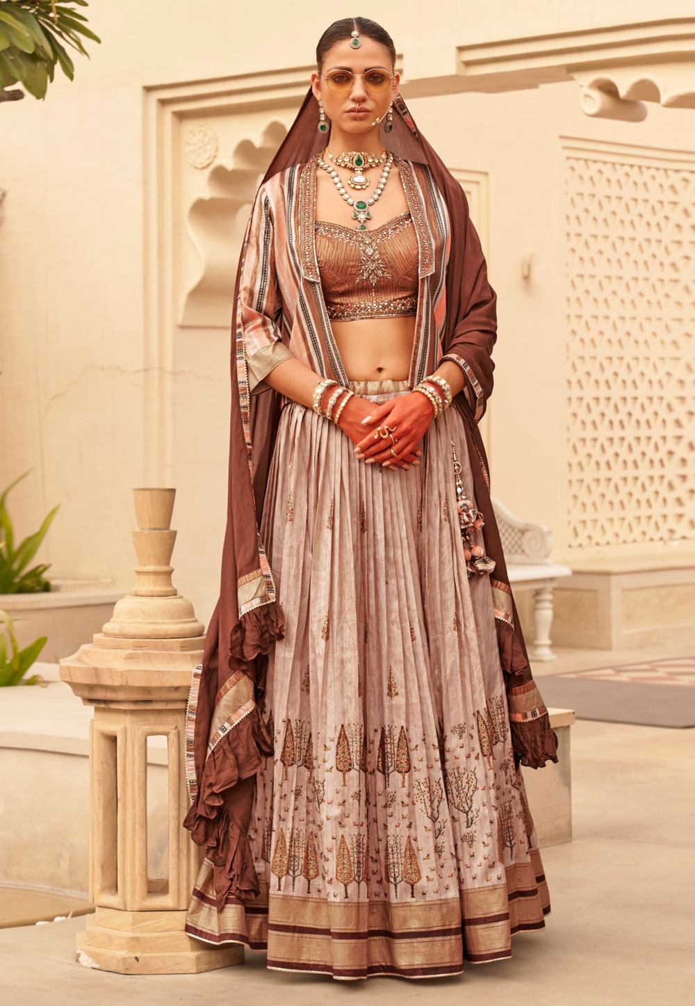 Beige Silk Jacket Style Lehenga Choli 287718