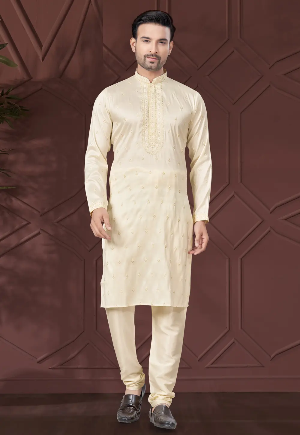 Beige Silk Kurta Pajama 300290