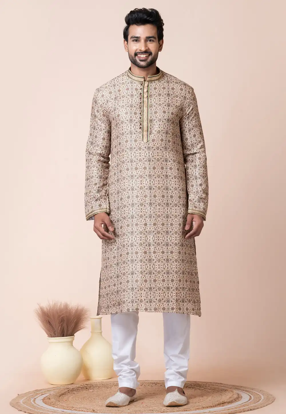 Beige Silk Kurta Pajama 294321