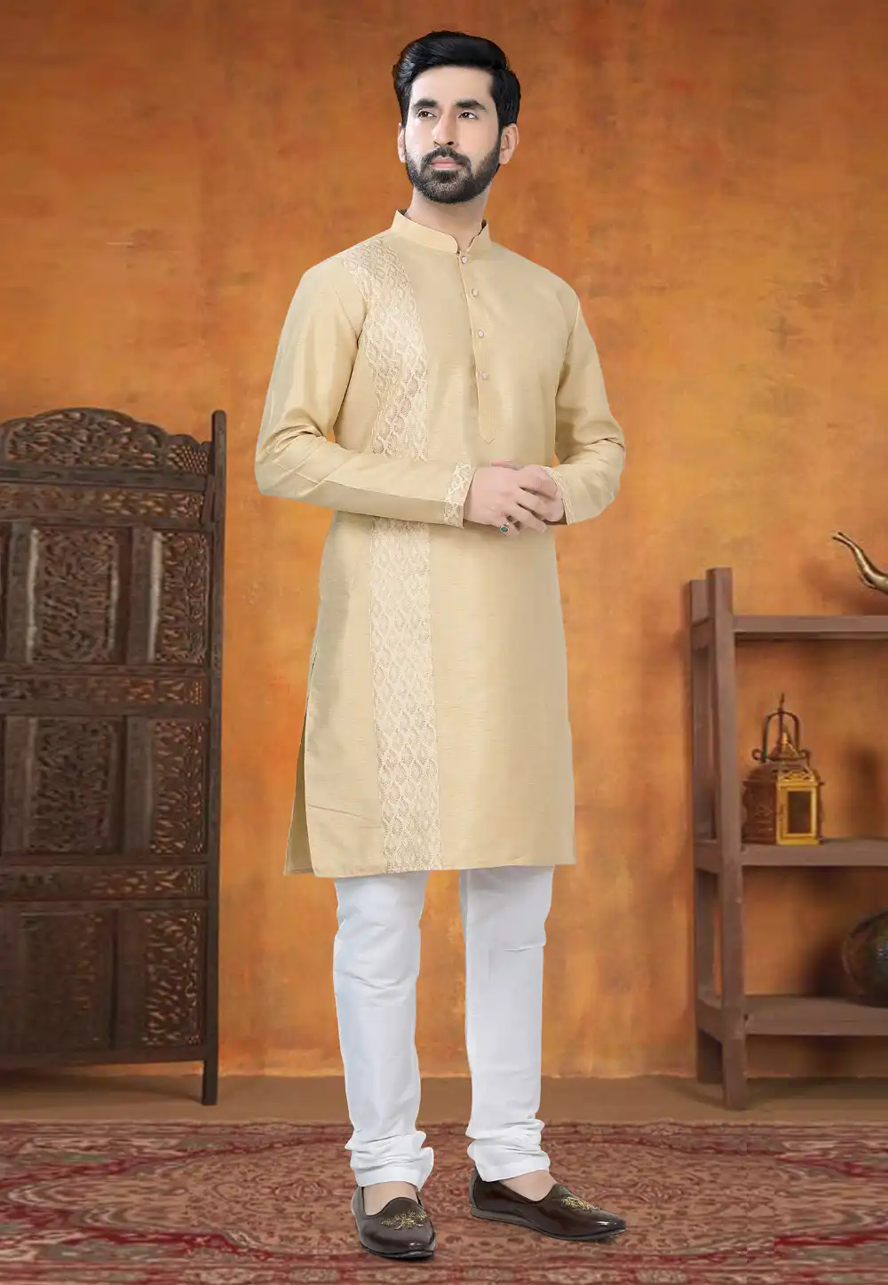 Beige Silk Kurta Pajama 295020