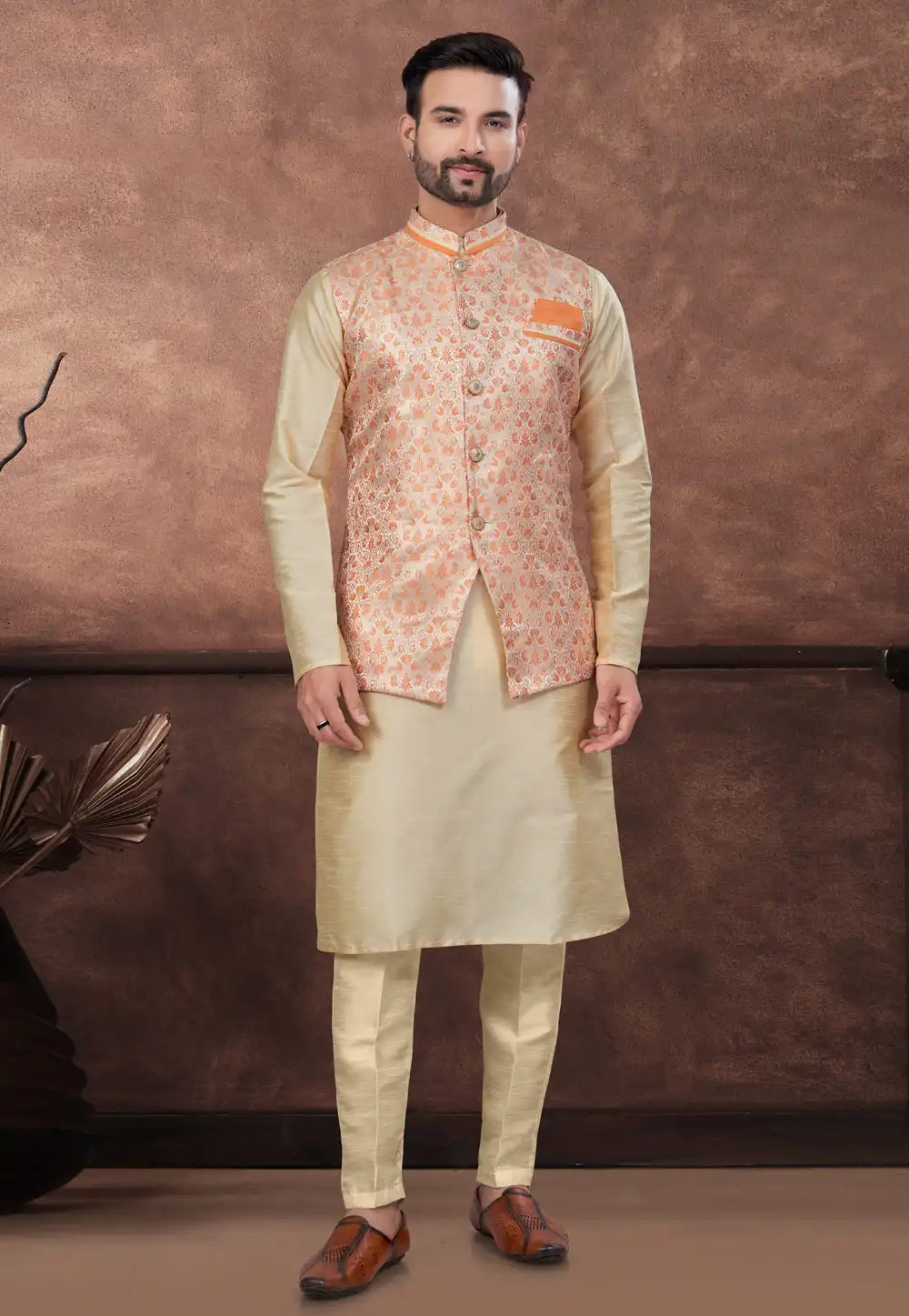 Beige Silk Kurta Pajama With Jacket 294593