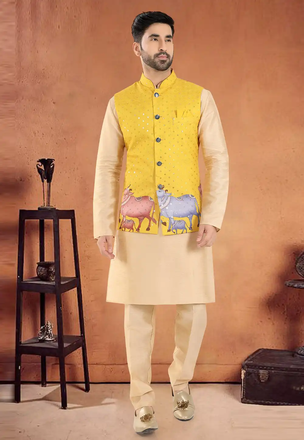 Beige Silk Kurta Pajama With Jacket 290610