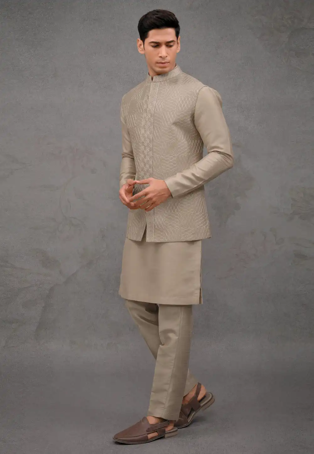 Beige Silk Kurta Pajama With Jacket 293931