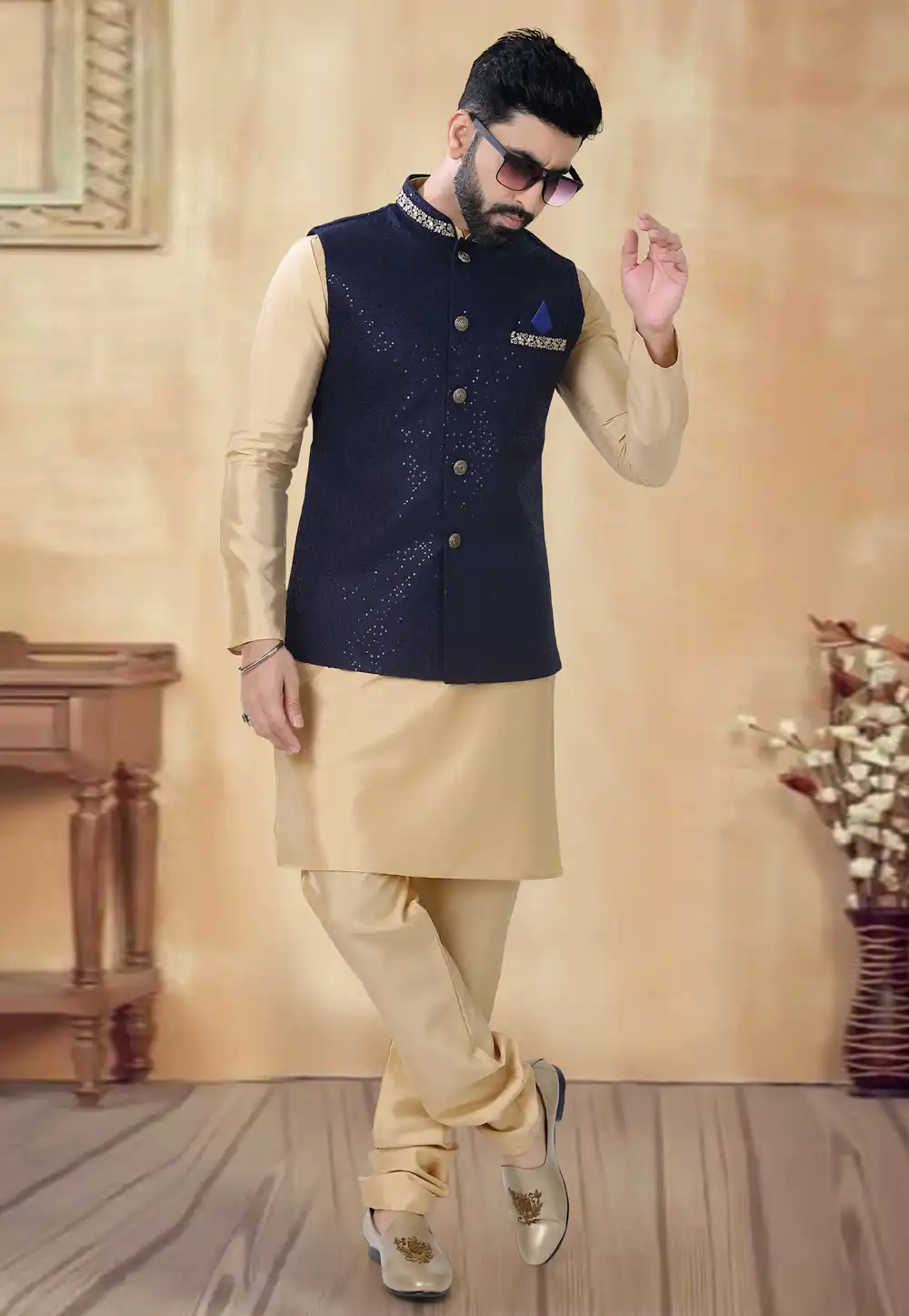 Beige Silk Kurta Pajama With Jacket 292381