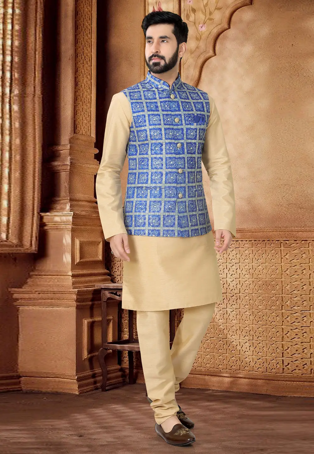 Beige Silk Kurta Pajama With Jacket 296943