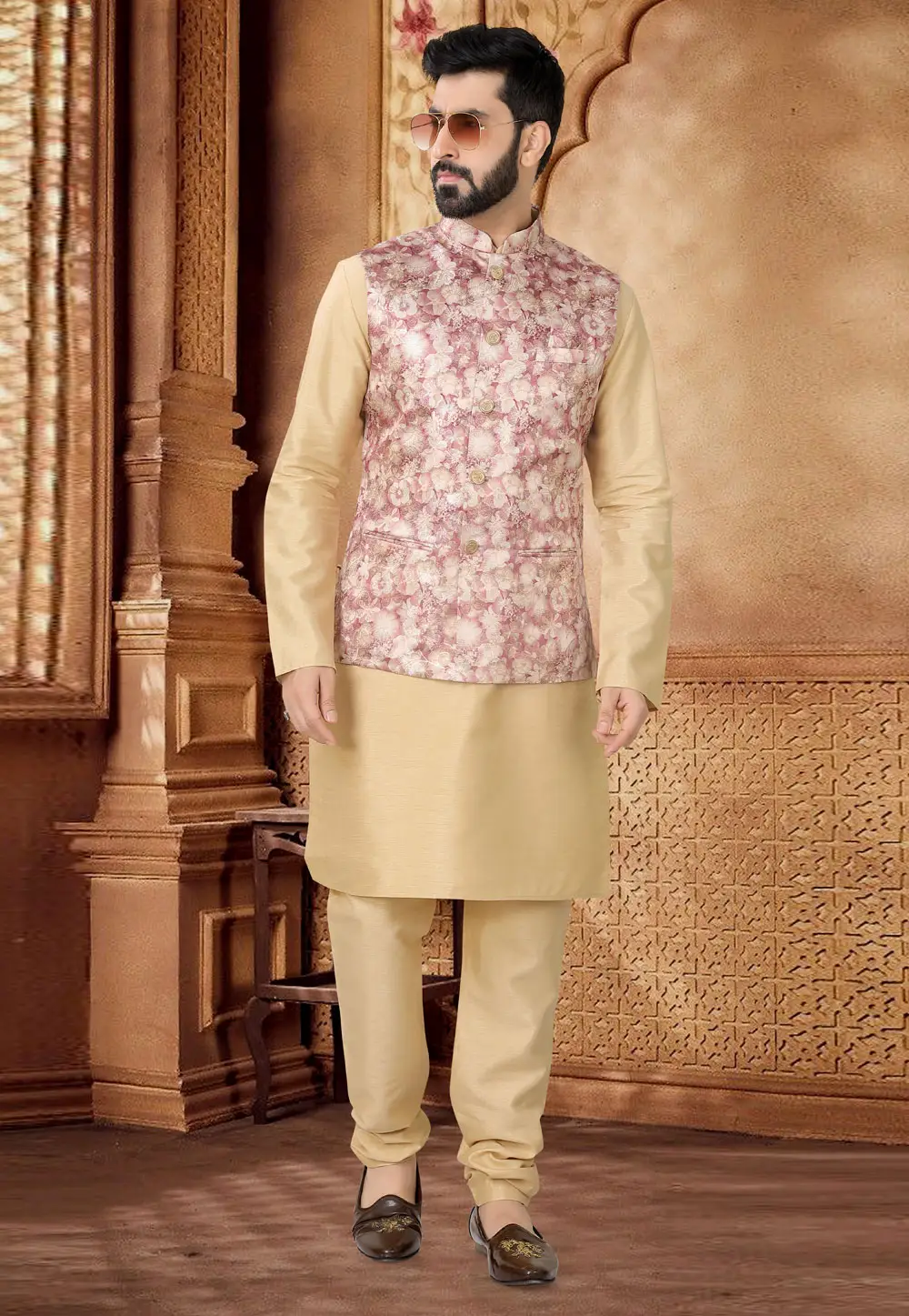 Beige Silk Kurta Pajama With Jacket 296950