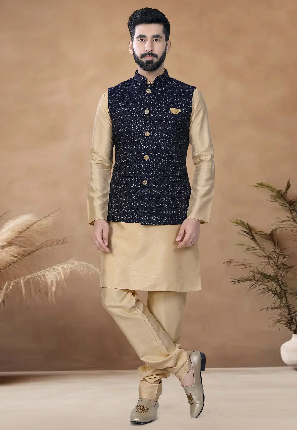 Beige Silk Kurta Pajama With Jacket 298600