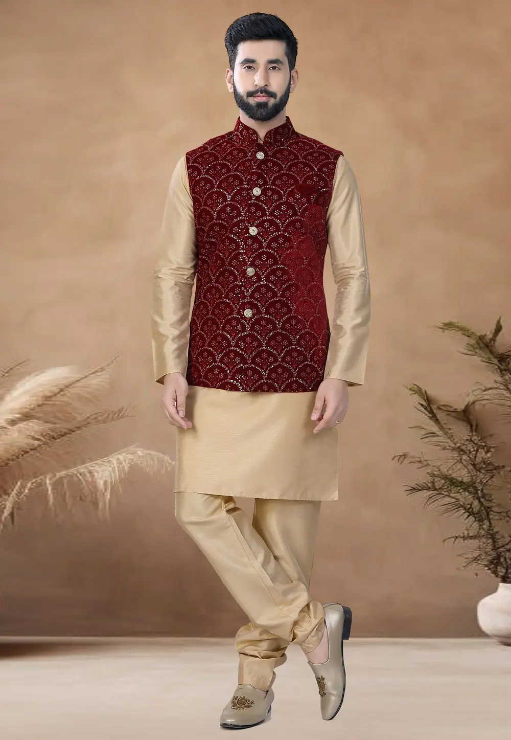 Beige Silk Kurta Pajama With Jacket 298605