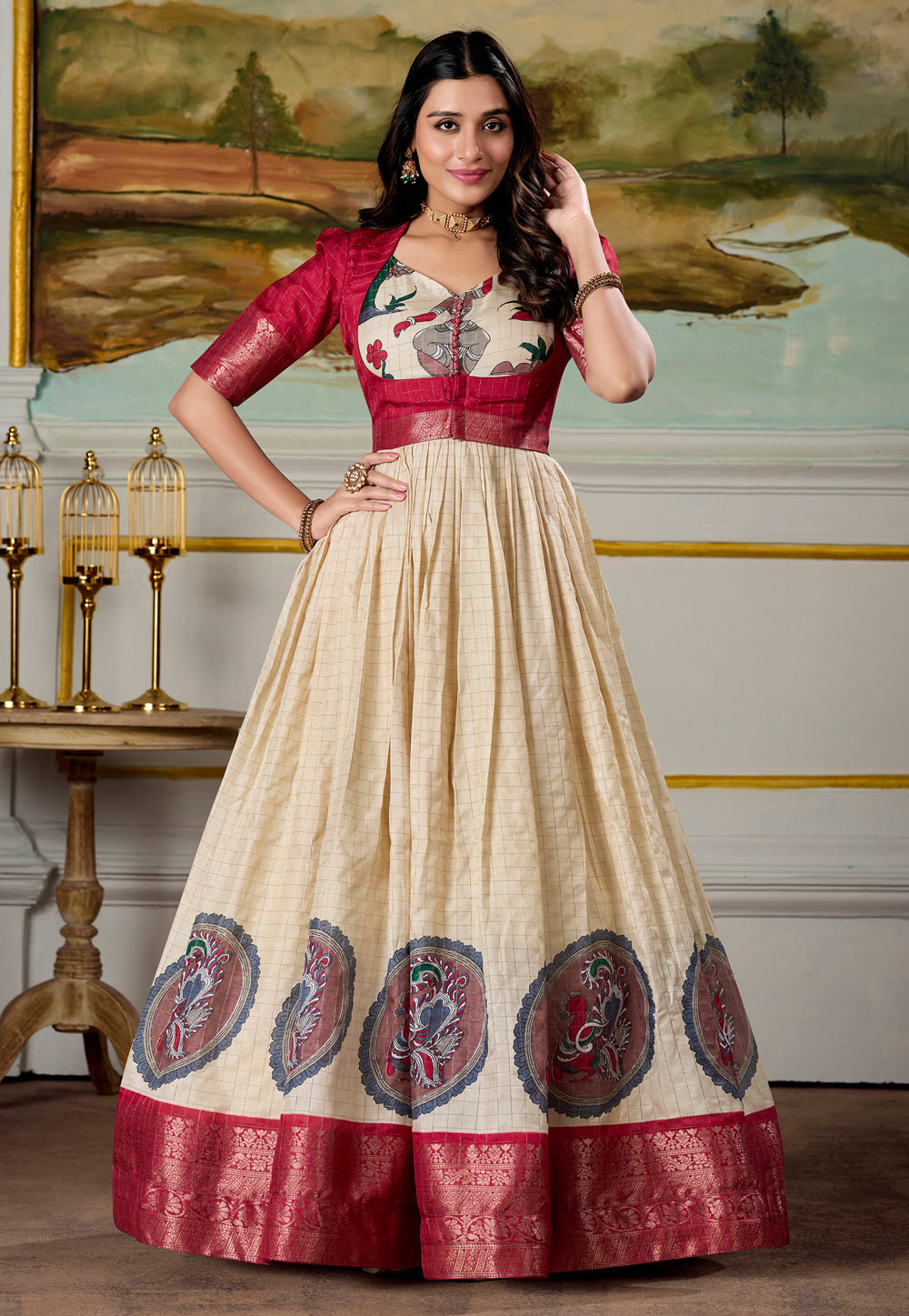 Beige Silk Printed Gown 310612