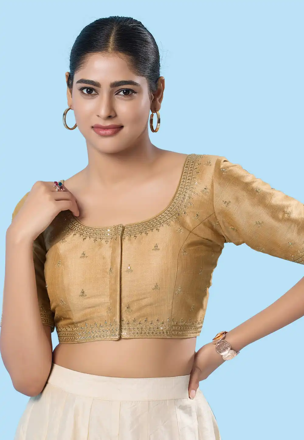 Beige Silk Readymade Blouse 288413