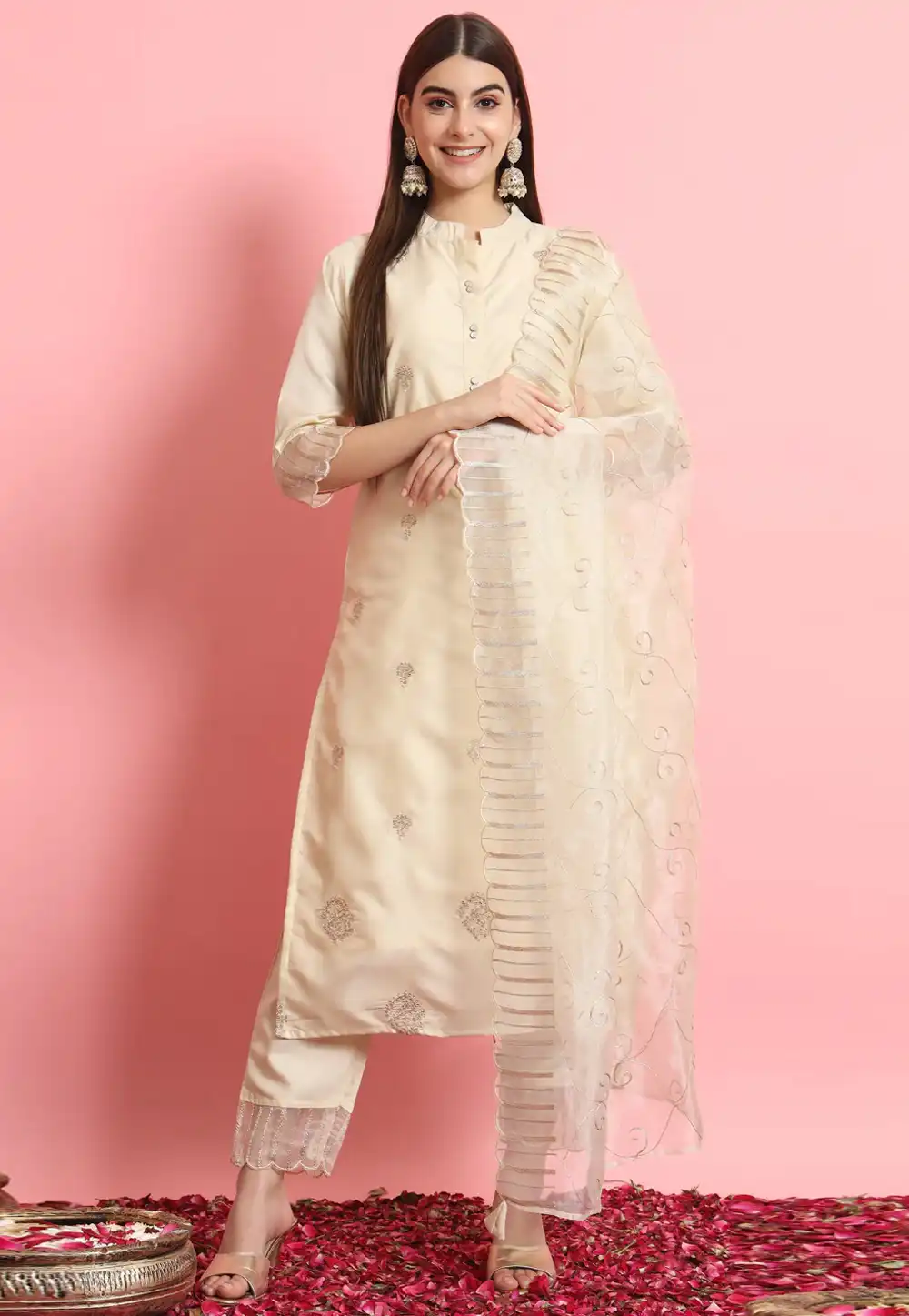 Beige Silk Readymade Pakistani Suit 289459