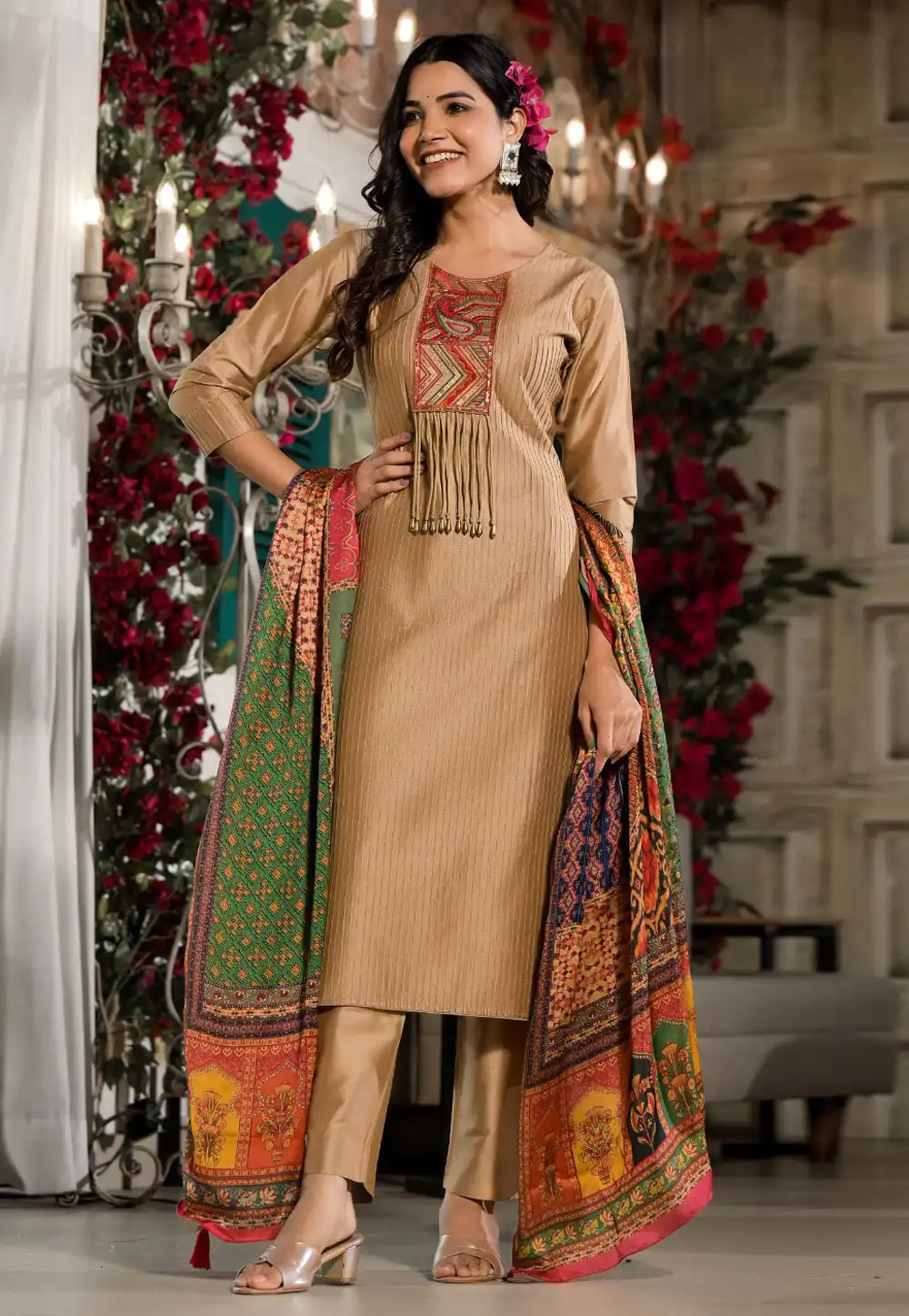 Beige Silk Readymade Pakistani Suit 291104