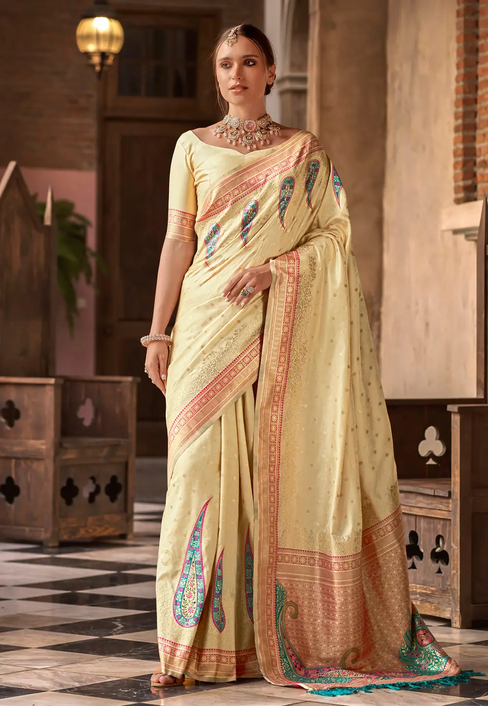 Beige Silk Saree With Blouse 296978