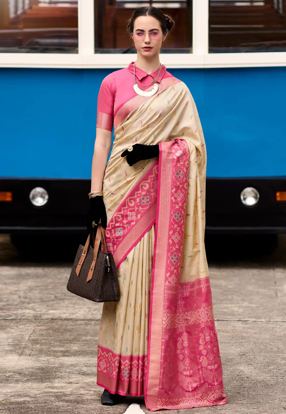 Beige Silk Saree With Blouse 299248