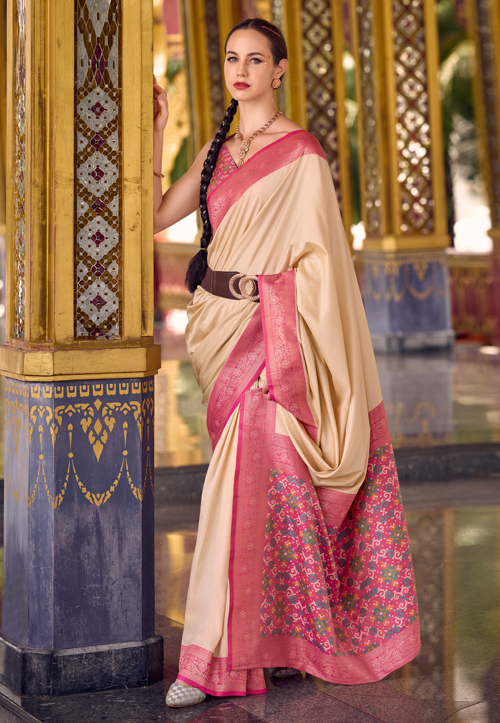 Beige Silk Saree With Blouse 311018