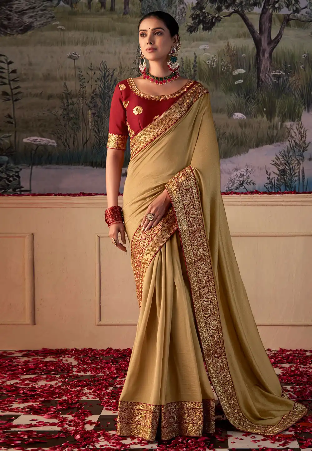 Beige Silk Saree With Blouse 288929