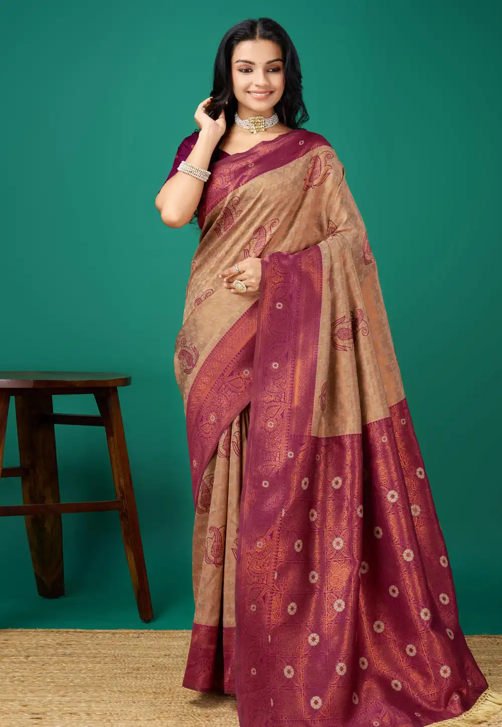 Beige Silk Saree With Blouse 289311