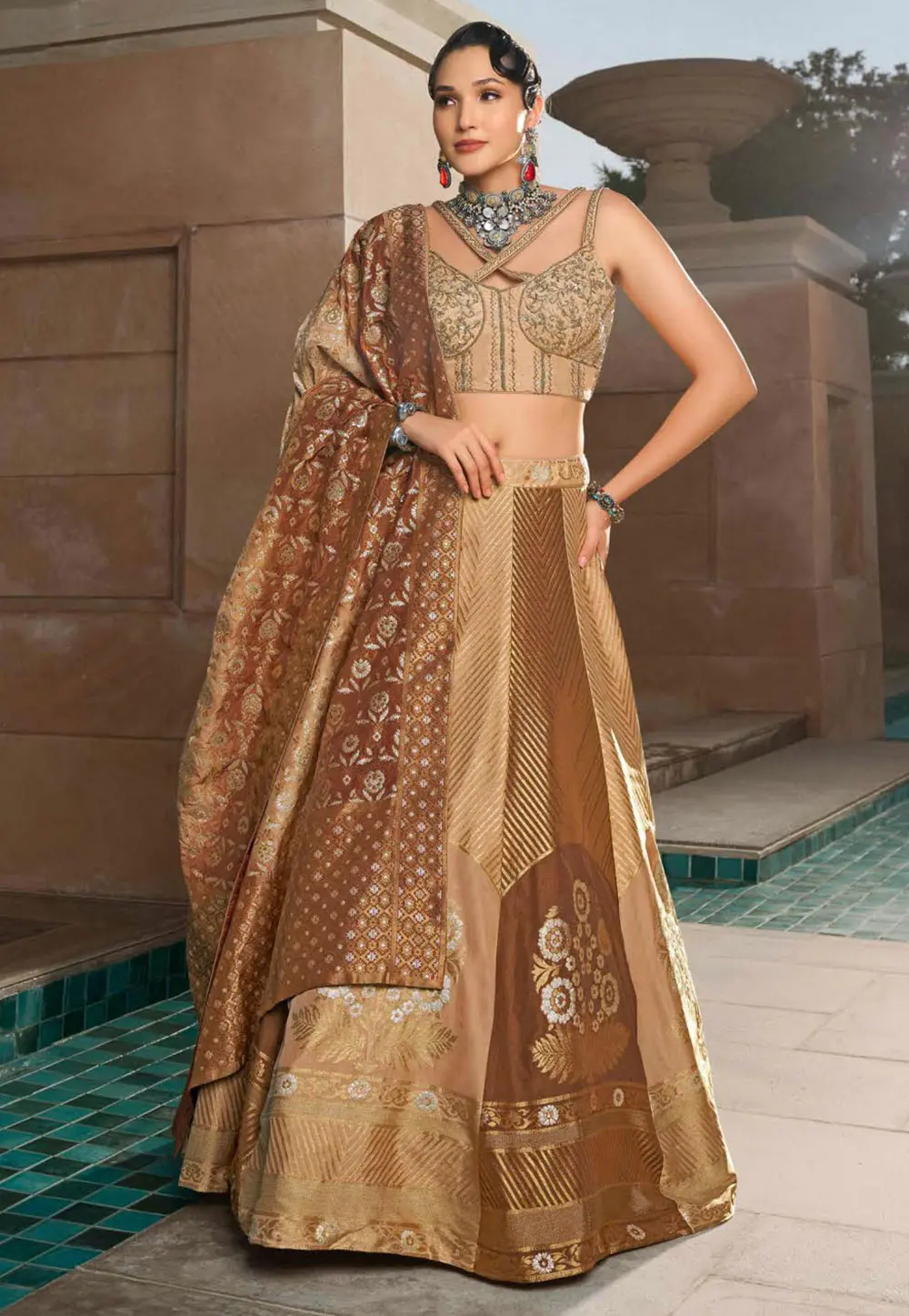 Beige Silk Wedding Lehenga Choli 302602