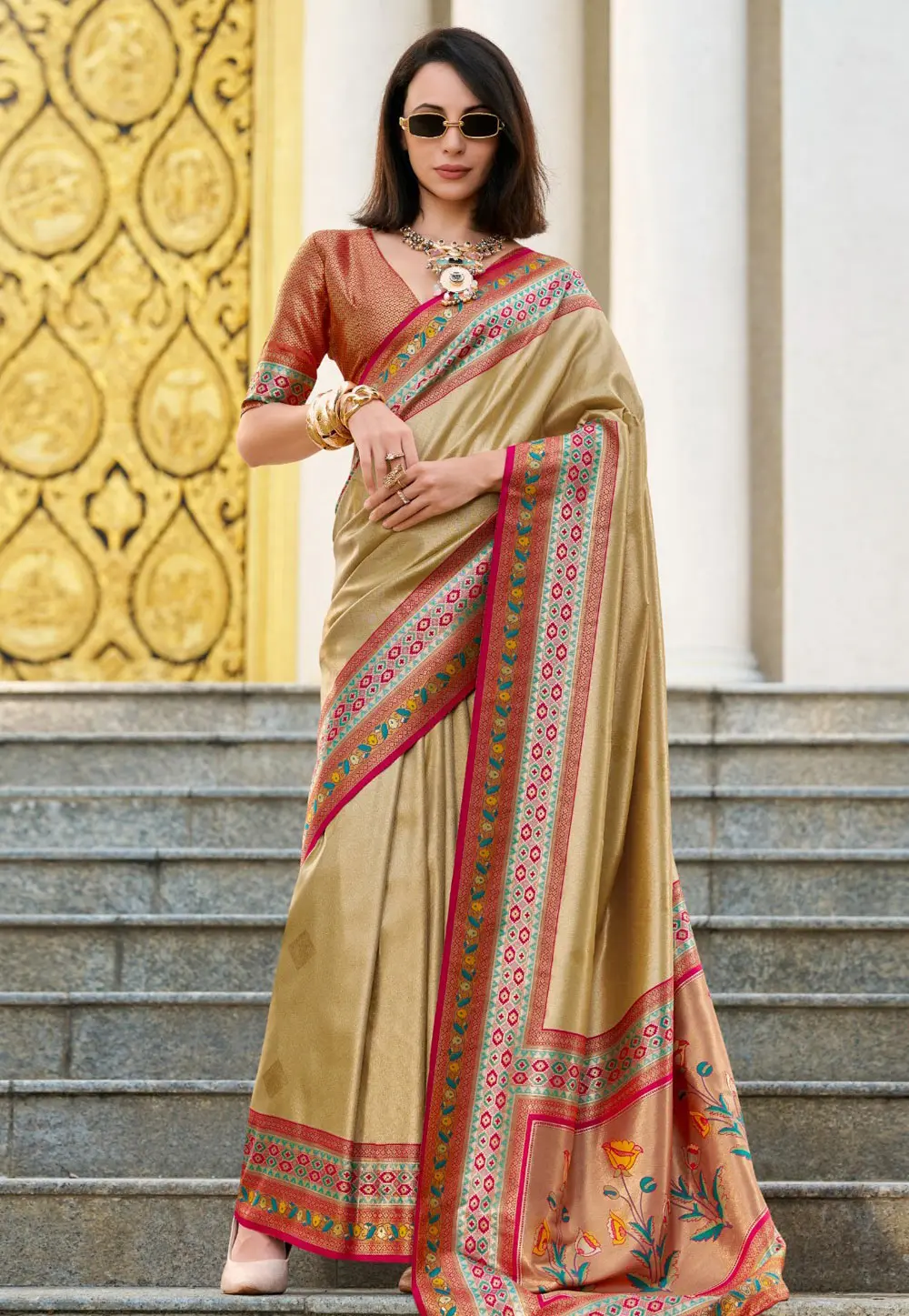 Beige Tissue Silk Paithani Saree 304562