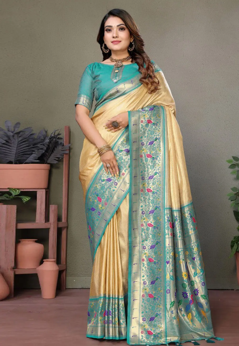 Beige Tissue Silk Paithani Saree 301994