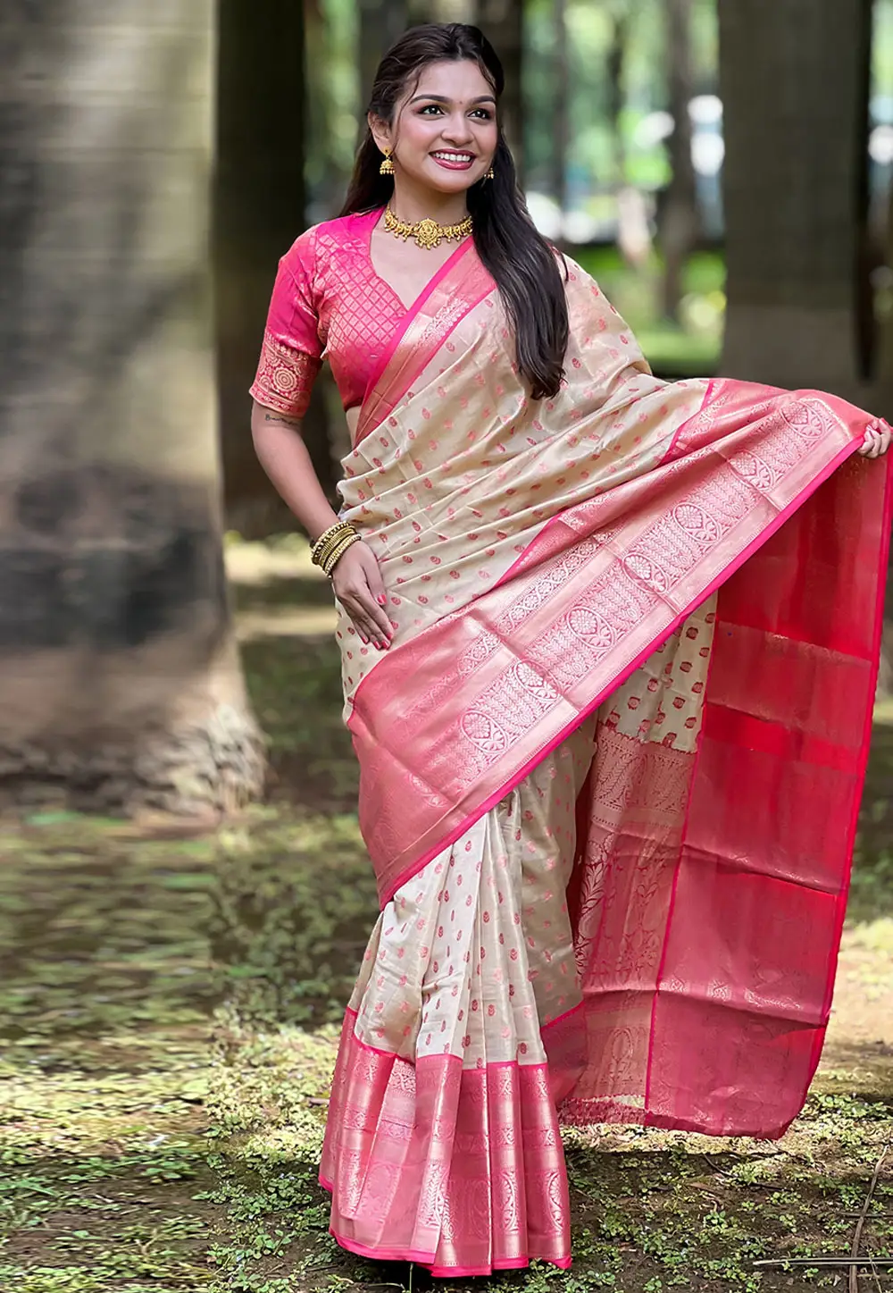 Beige Tissue Silk Saree With Blouse 295655