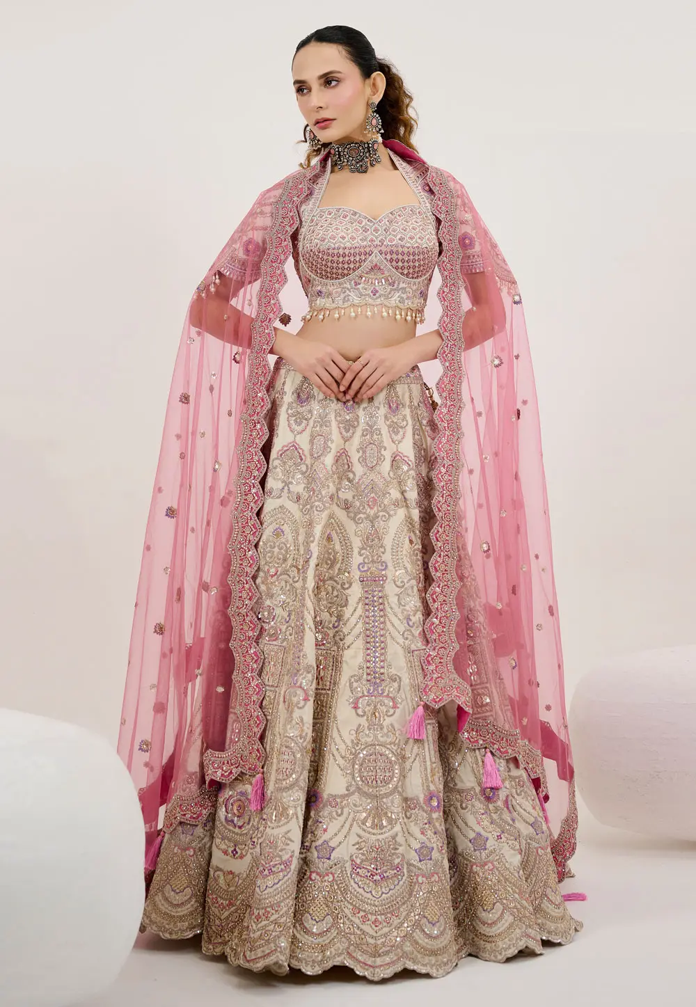 Beige Tussar Silk Lehenga Choli For Wedding 298207