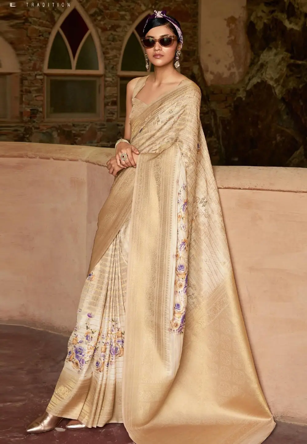 Beige Tussar Silk Saree With Blouse 304130