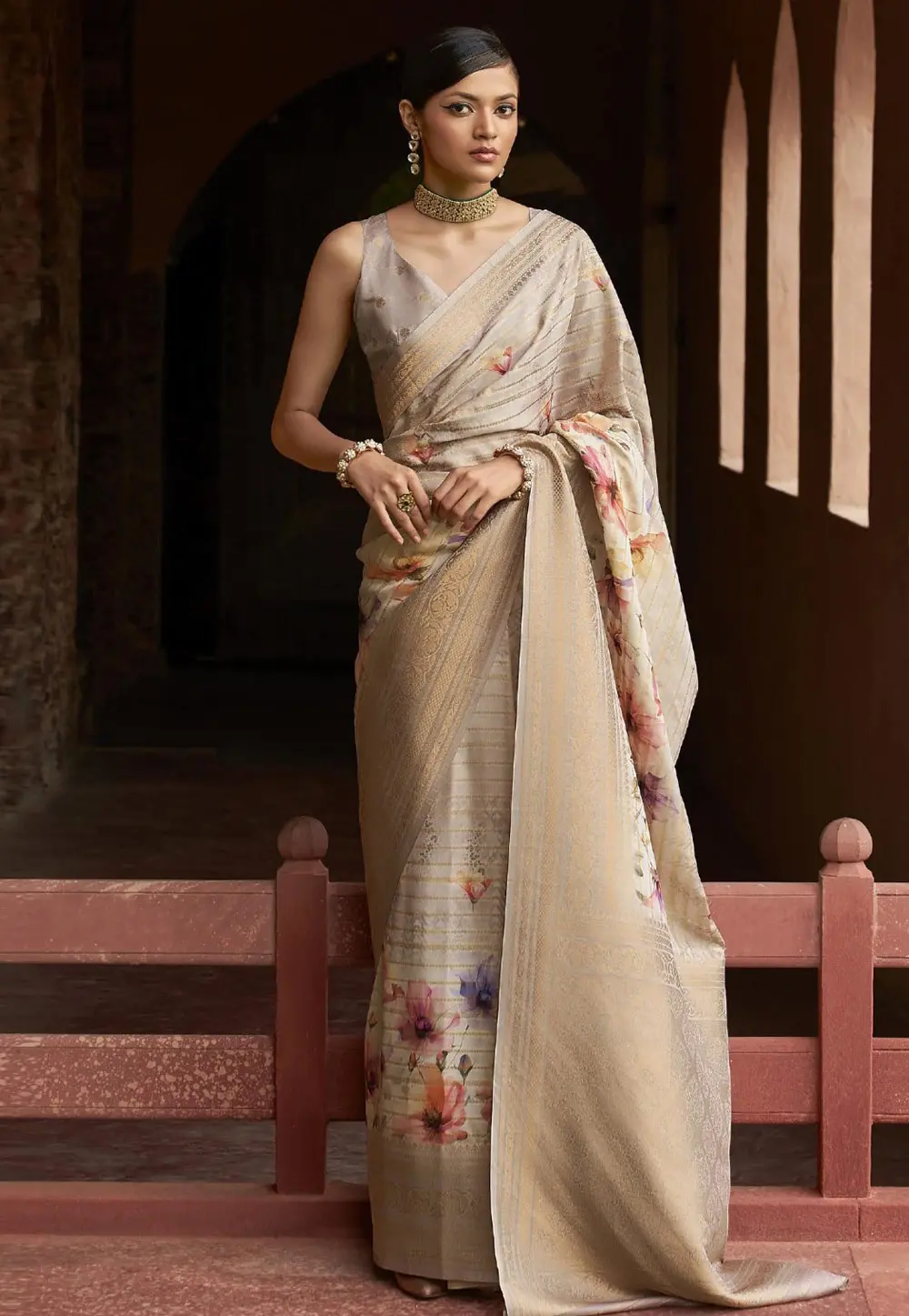 Beige Tussar Silk Saree With Blouse 304139