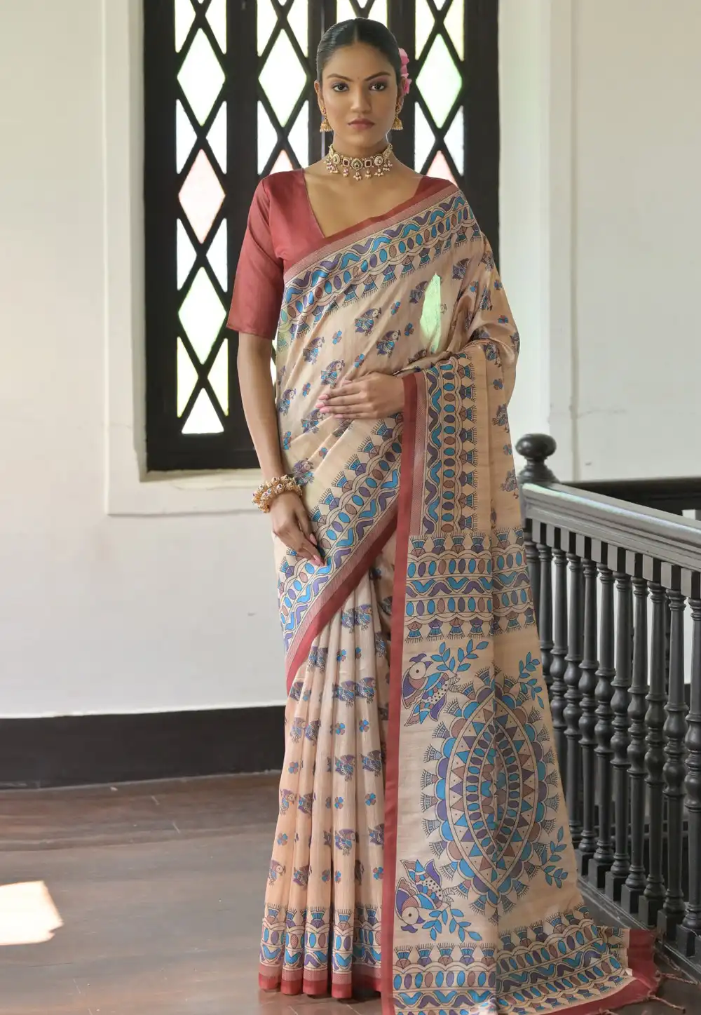 Beige Tussar Silk Saree With Blouse 291578