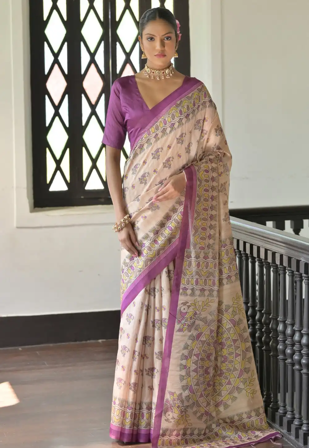 Beige Tussar Silk Saree With Blouse 291579