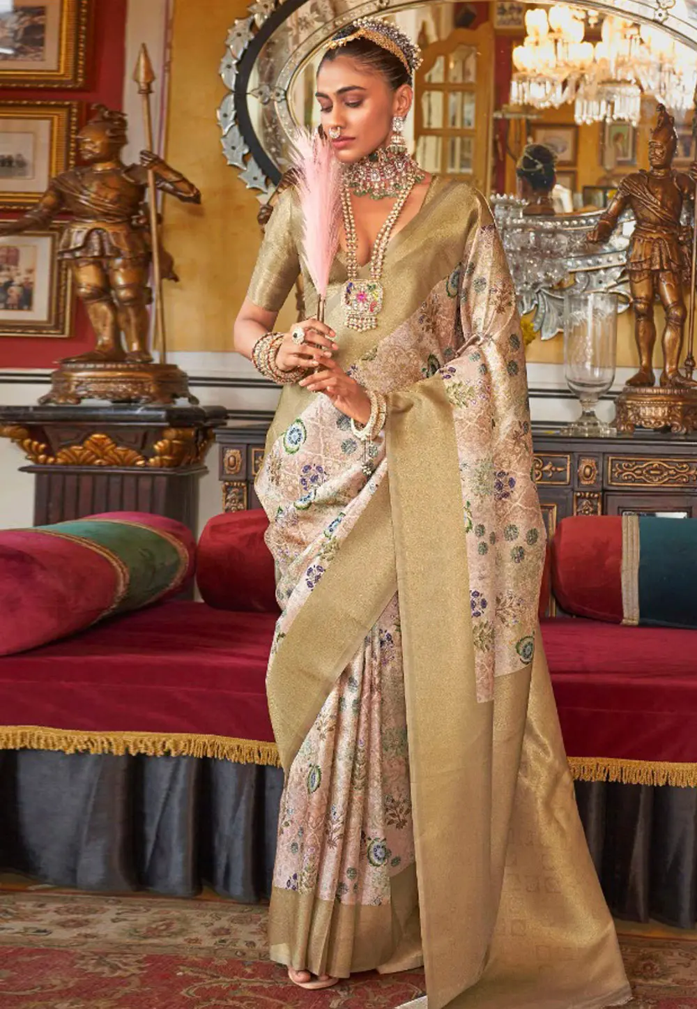 Beige Tussar Silk Saree With Blouse 298397