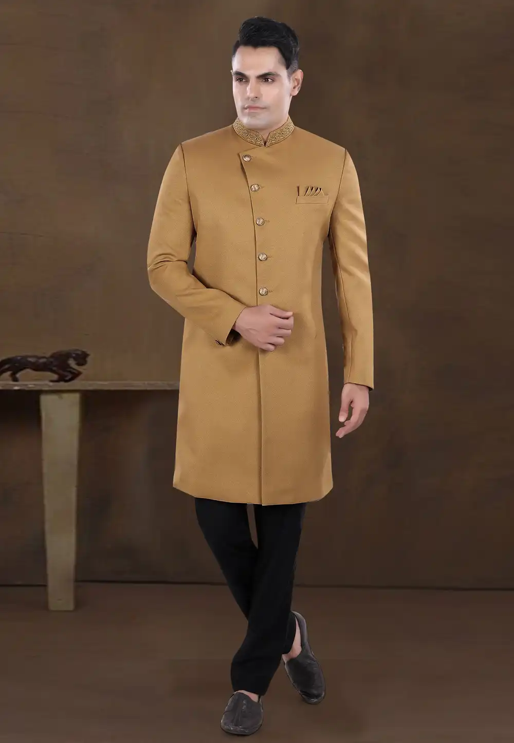 Beige Viscose Indo Western Sherwani 292223