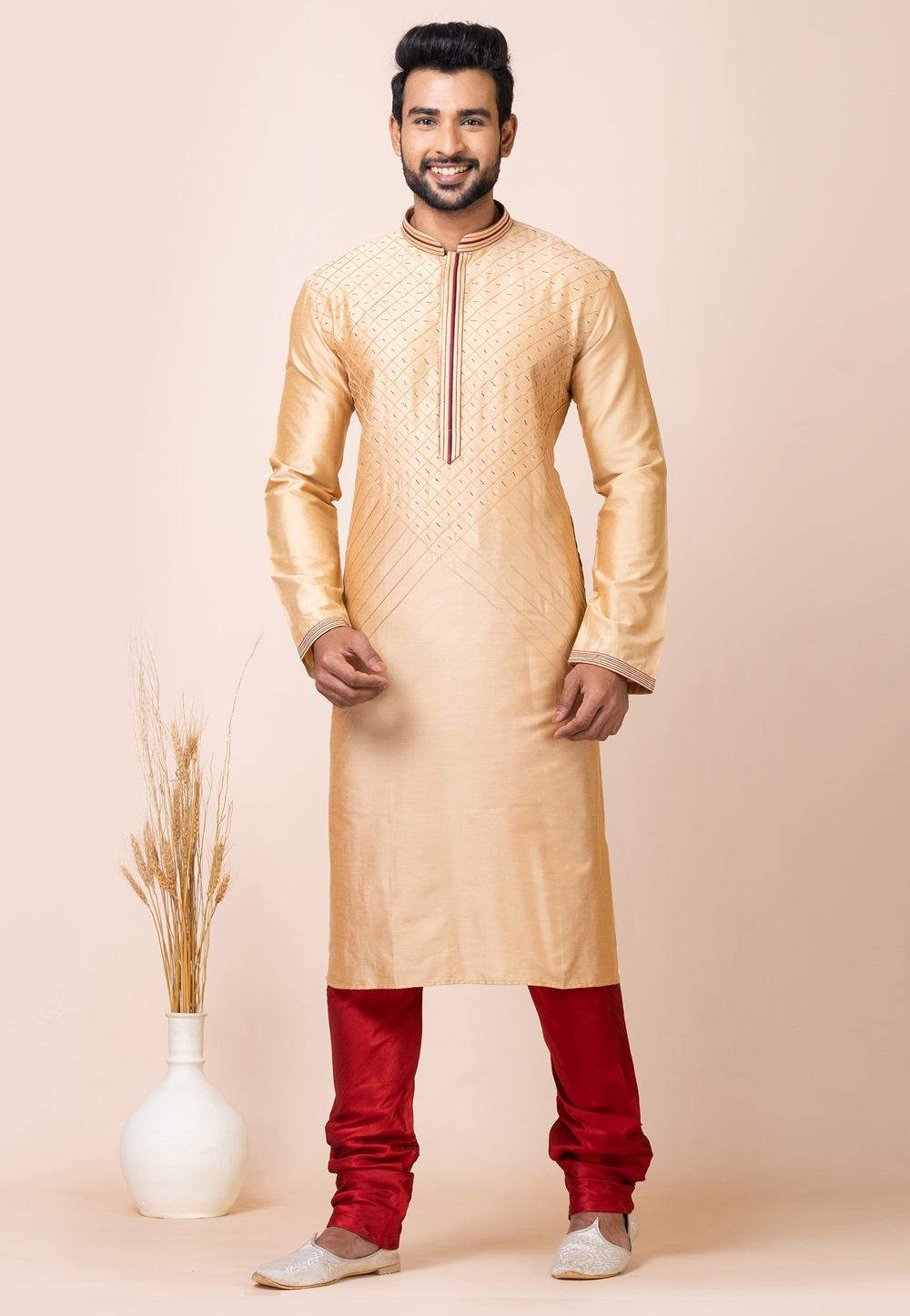 Beige Viscose Kurta Pajama 286259