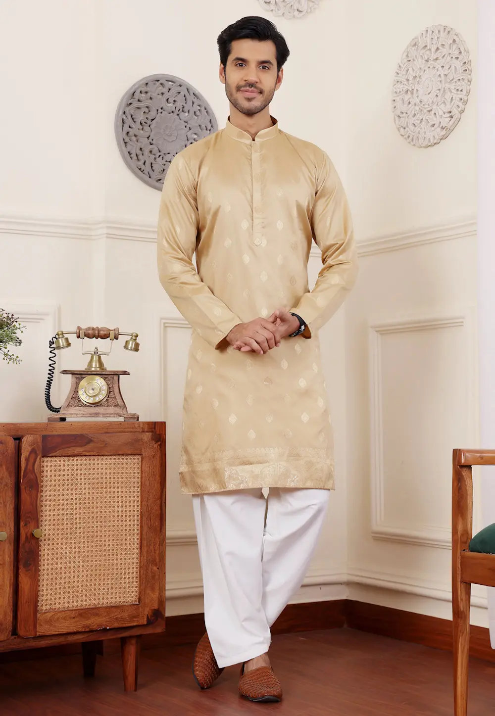 Beige Viscose Kurta Pajama 301360