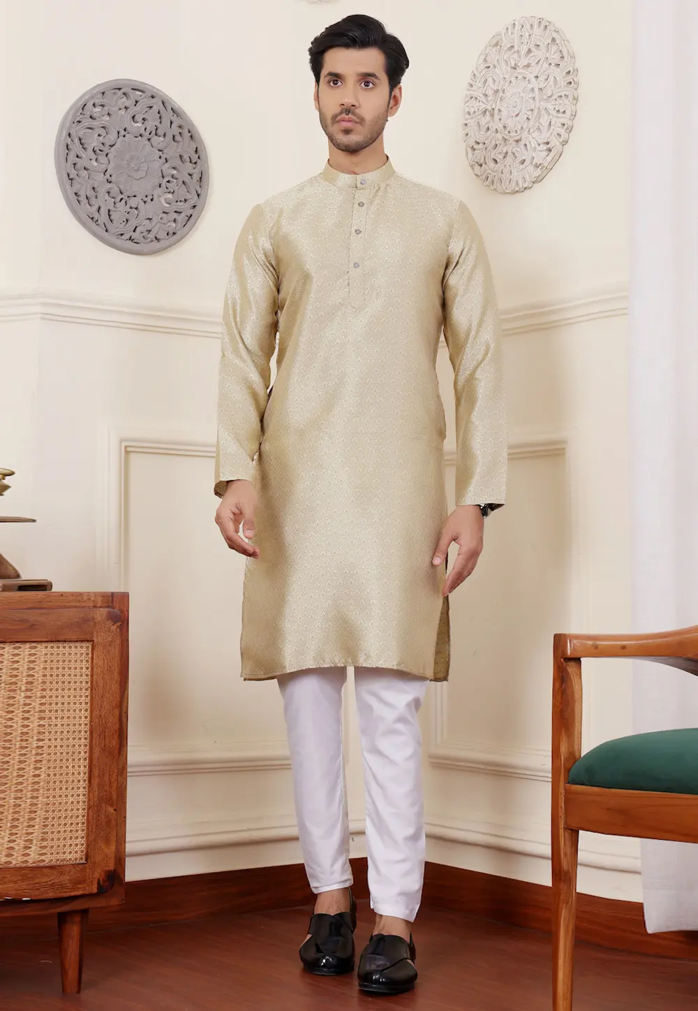 Beige Viscose Kurta Pajama 301367