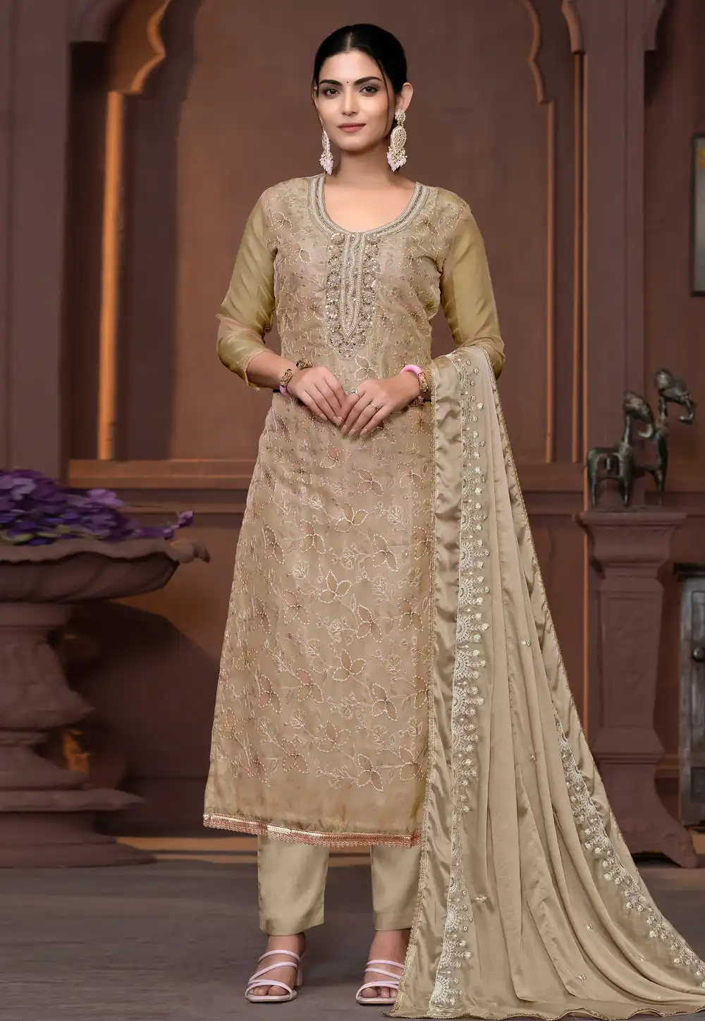 Beige Viscose Pakistani Suit 294163