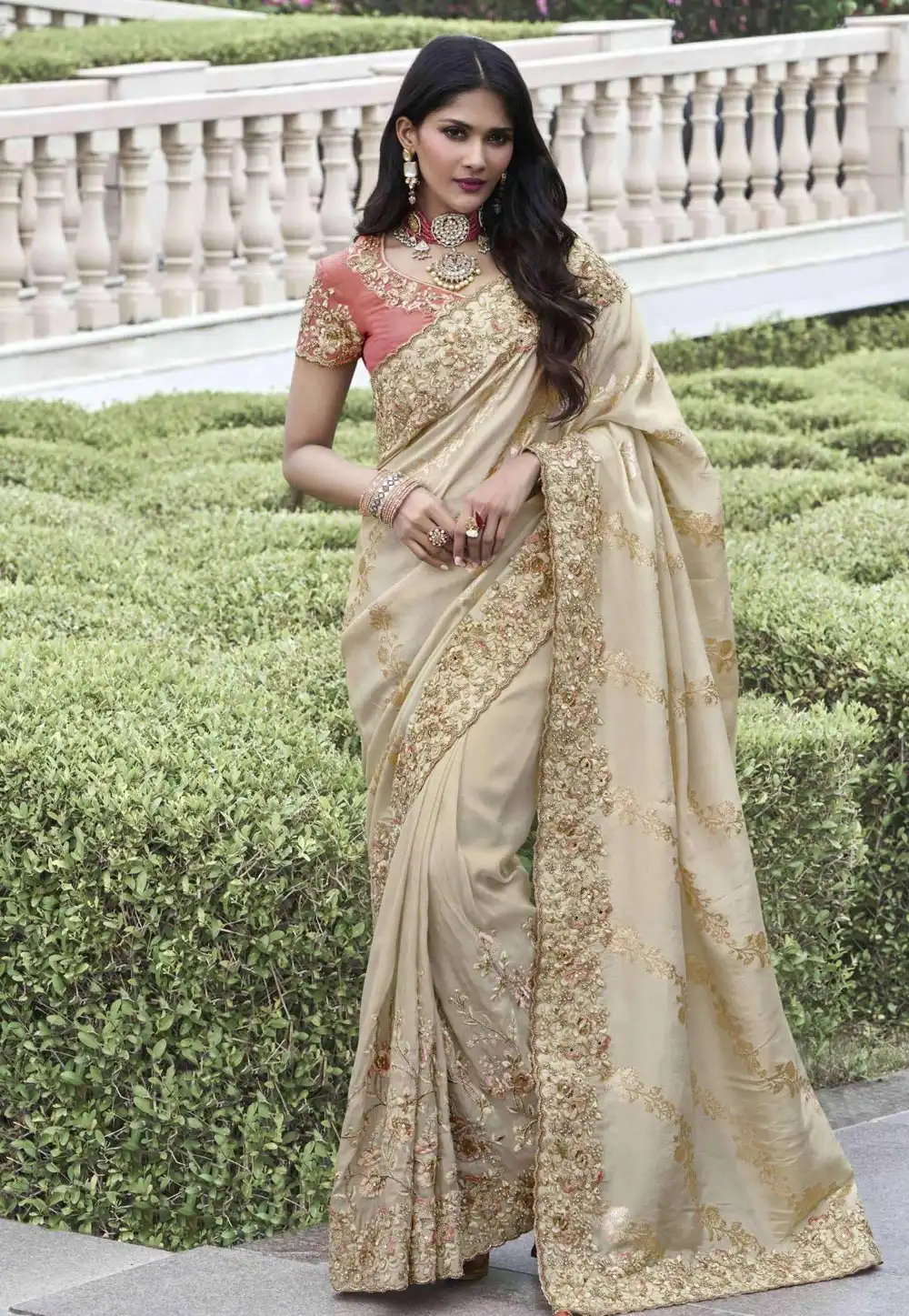 Beige Viscose Saree With Blouse 294829