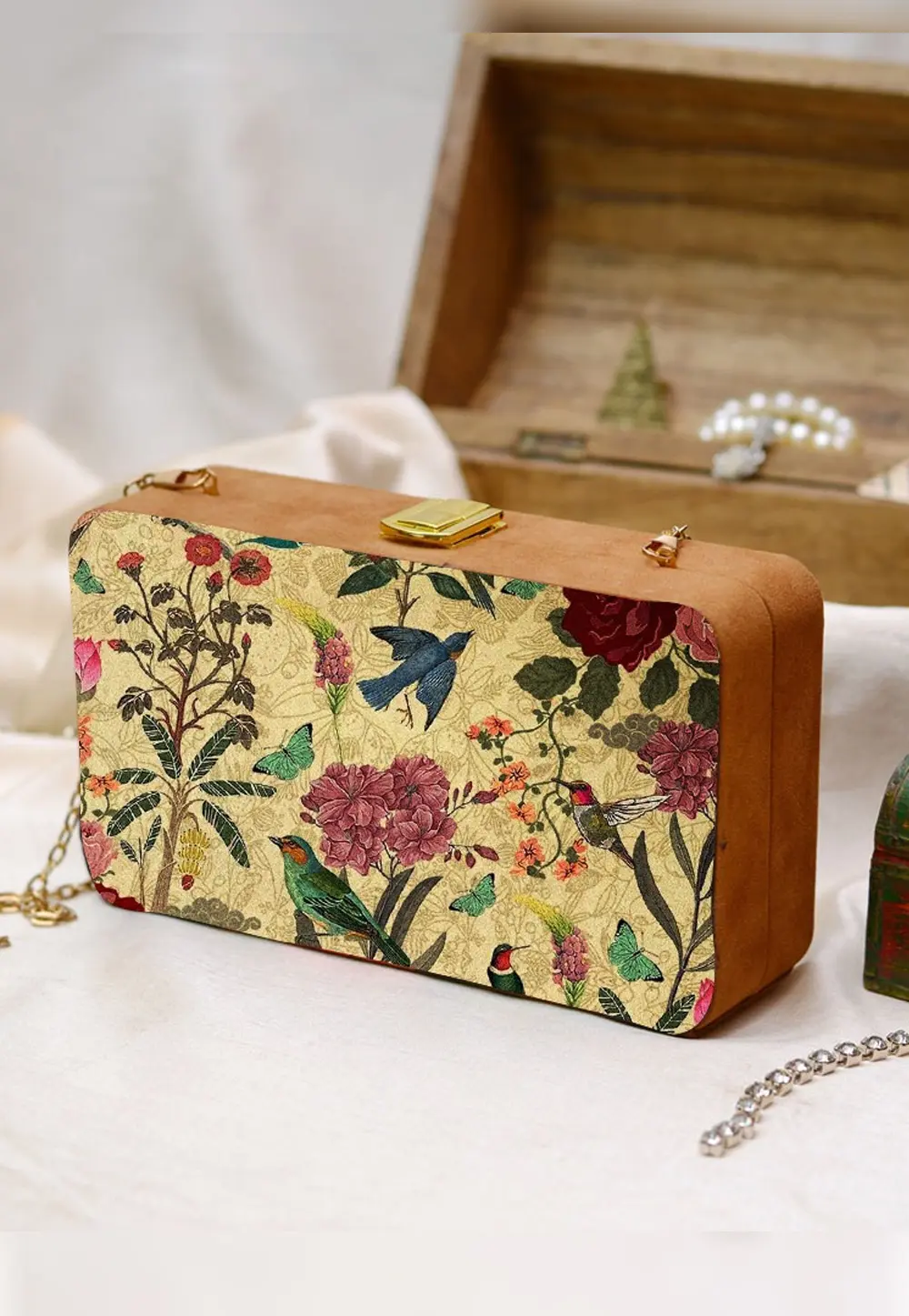 Beige Wooden Clutch 299004