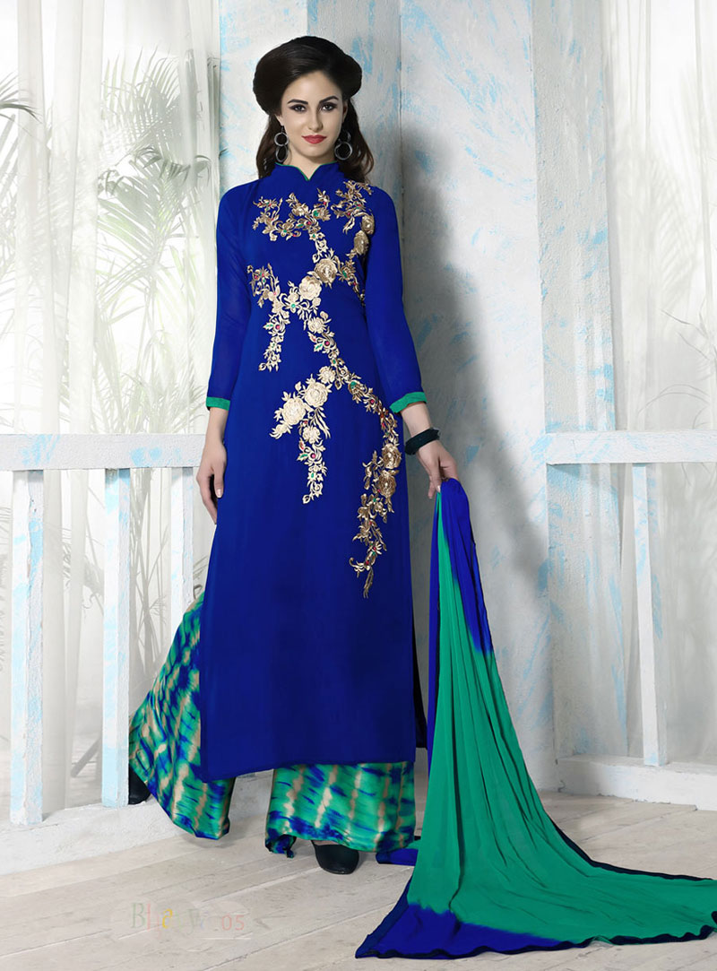 Blue Georgette Palazzo Style Suit 79270