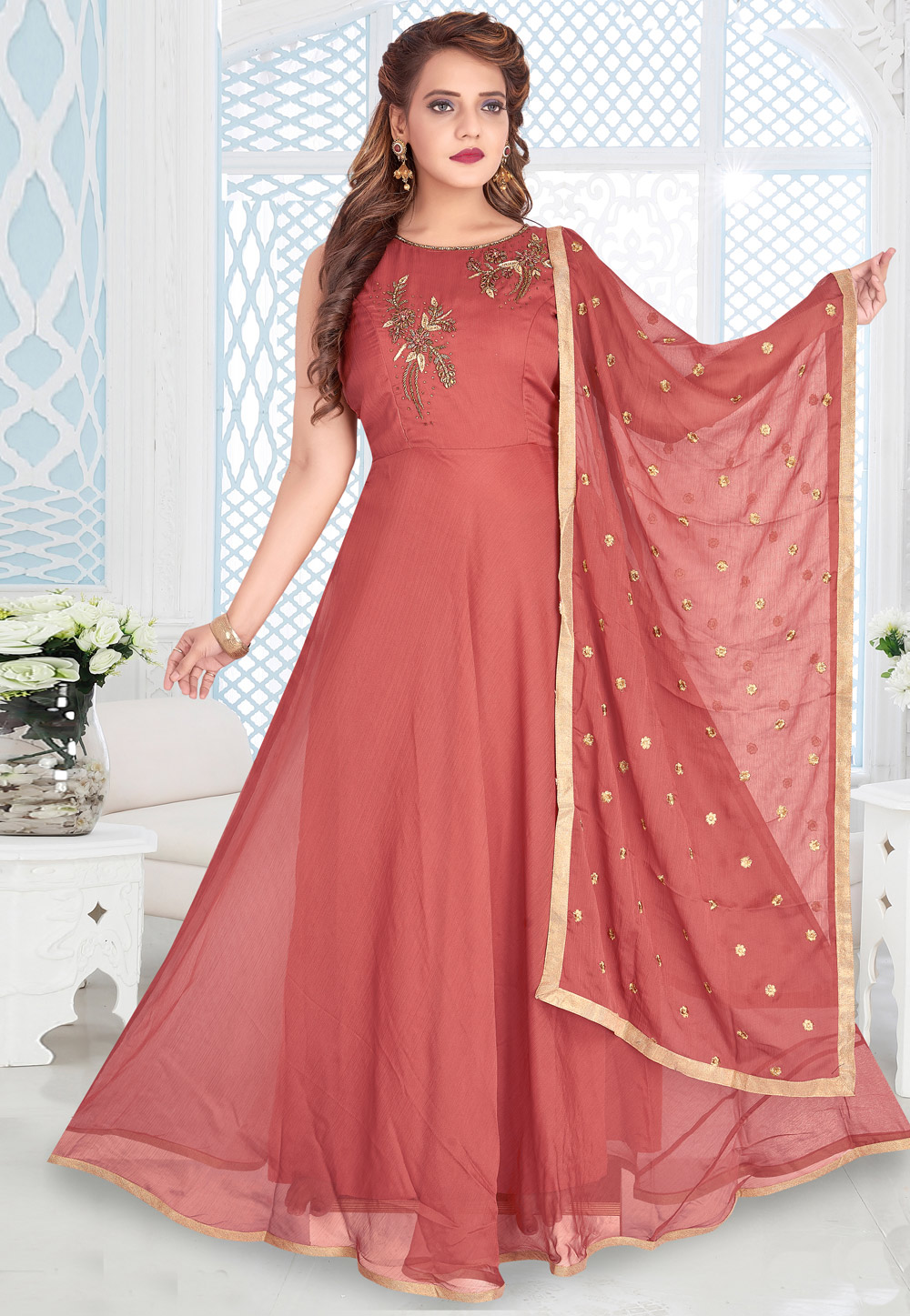 Pink Chanderi Floor Length Anarkali Suit 210964