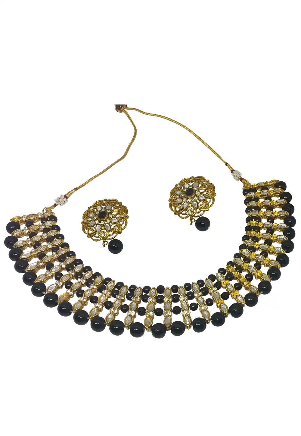 Black Alloy Necklace With Earrings 289892
