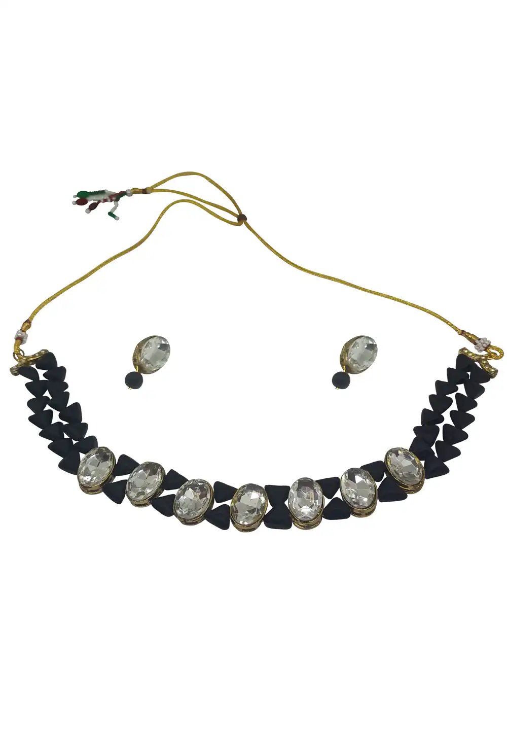 Black Alloy Necklace With Earrings 289924