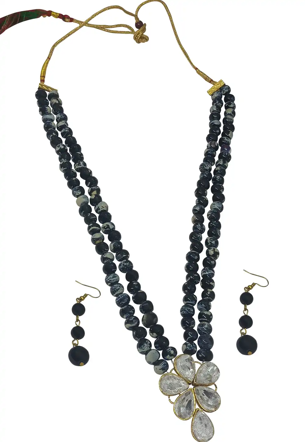 Black Alloy Necklace With Earrings 289933