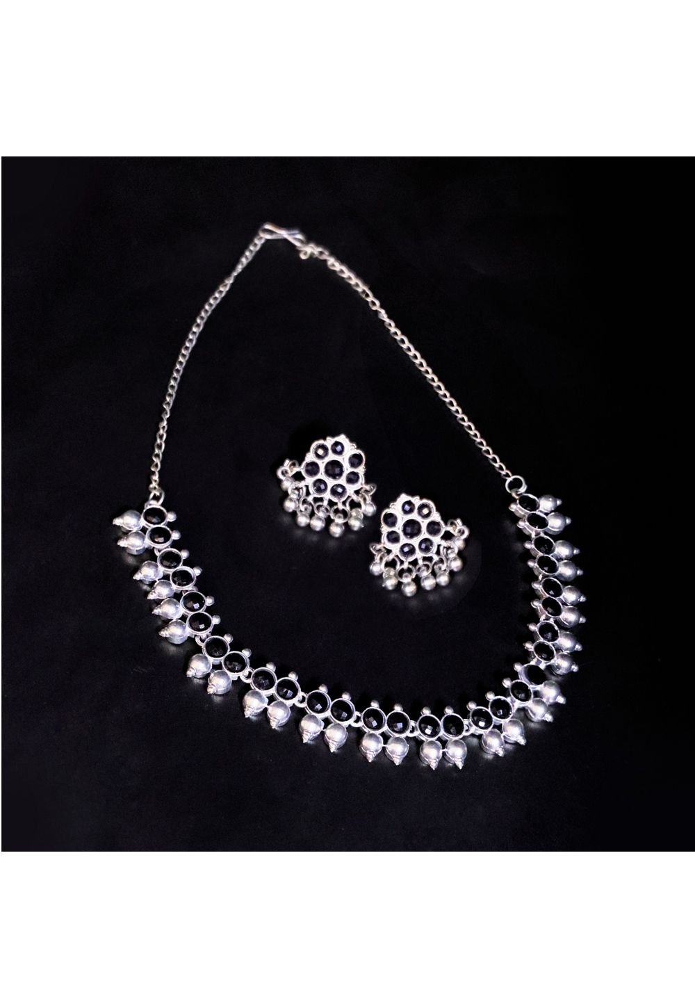 Black Alloy Necklace With Earrings 285048