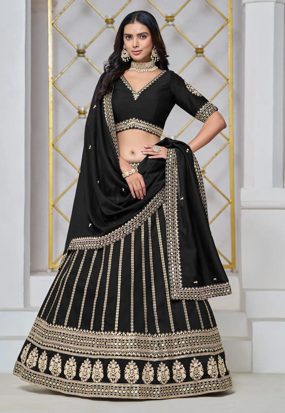 Black Art Silk Circular Lehenga Choli 297796