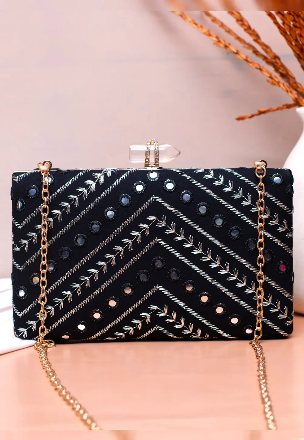 Black Art Silk Clutch 299997